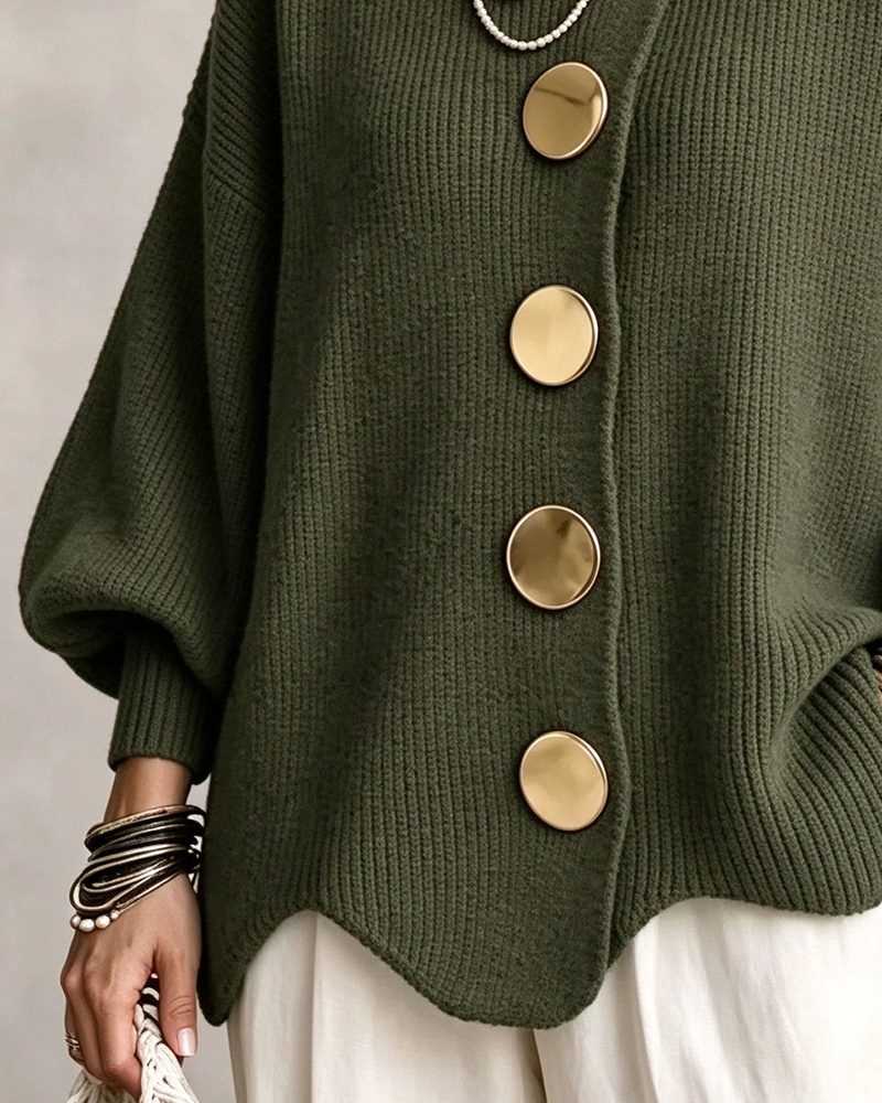 Cardigan Grand Bouton Métallique Revers