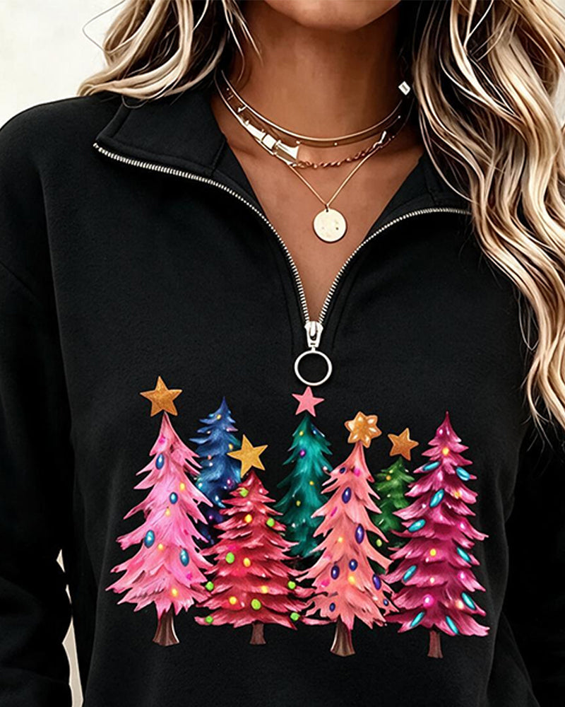 Sweat-Shirt Demi-Zip Sapin De Noël Imprimé
