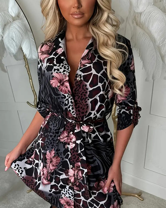 Robe Chemise Léopard Imprimé Floral