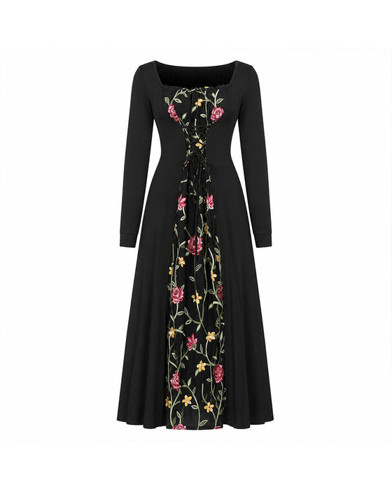 Robe Col Carré Rose Spliced Maxi