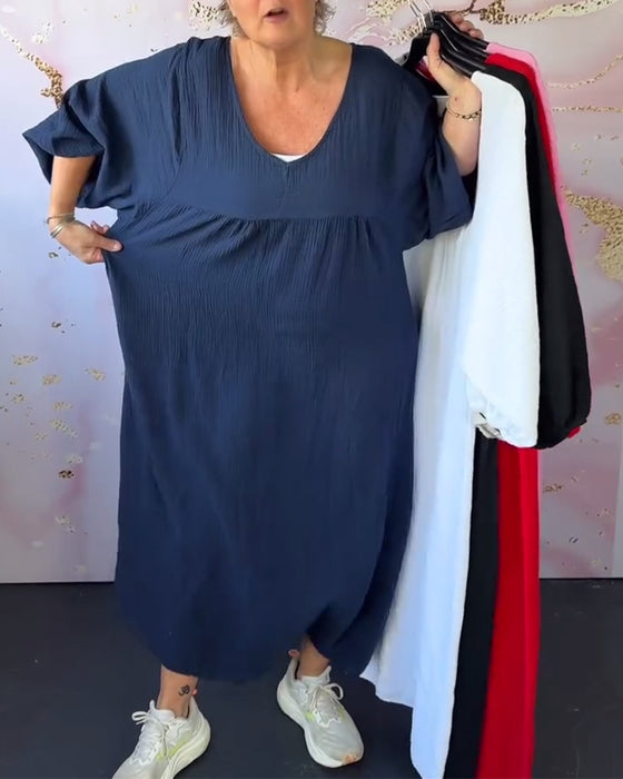 Robe Style Forêt Col En V Plissée Unie