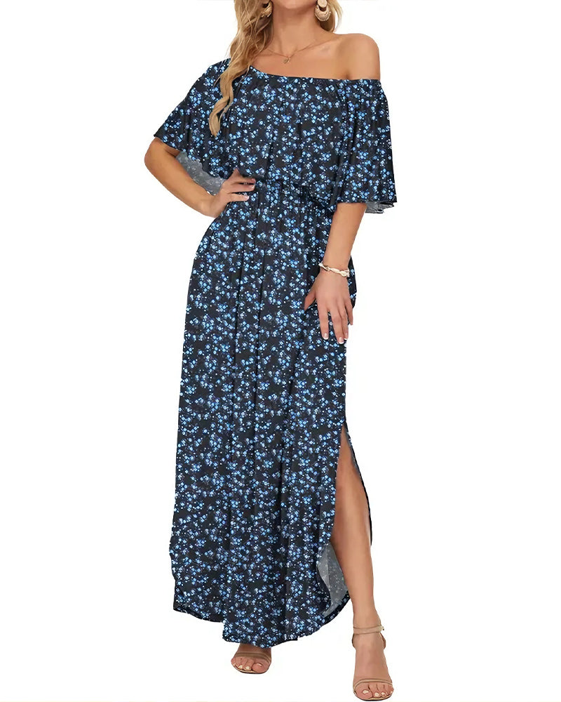Robe Élégante Lavage À L'encre Fleurie Maxi