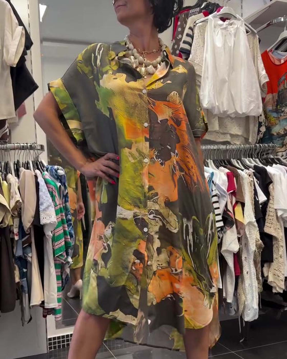 Robe Col De Chemise Bloc De Couleur Fente