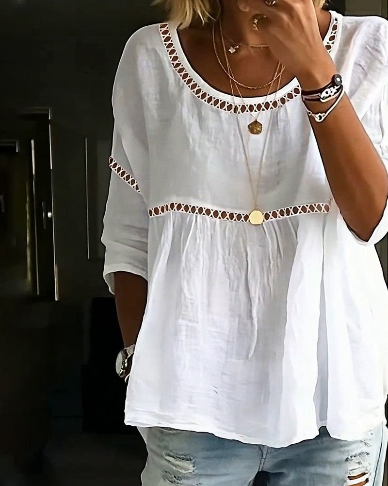 Chemisier Ajouré Ample Manches Courtes