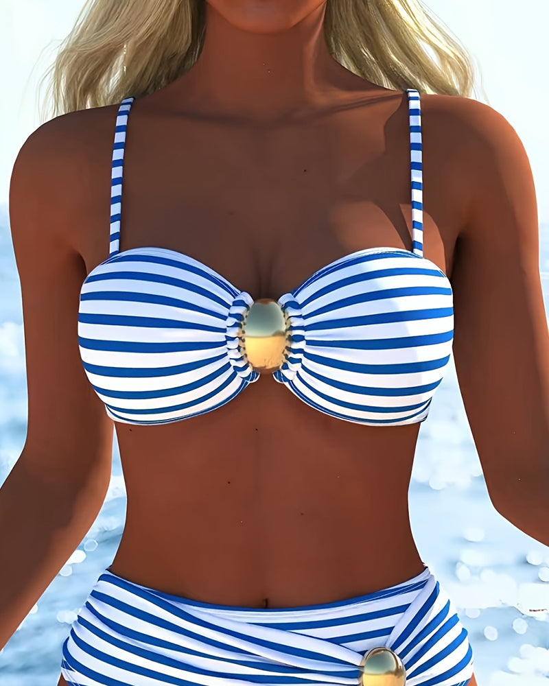 Bikini Bretelles Spaghetti Rayé Bouton Plastique