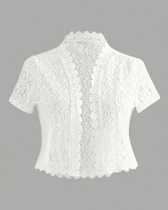 Manteau Uni Fleur Dentelle Manche Courte