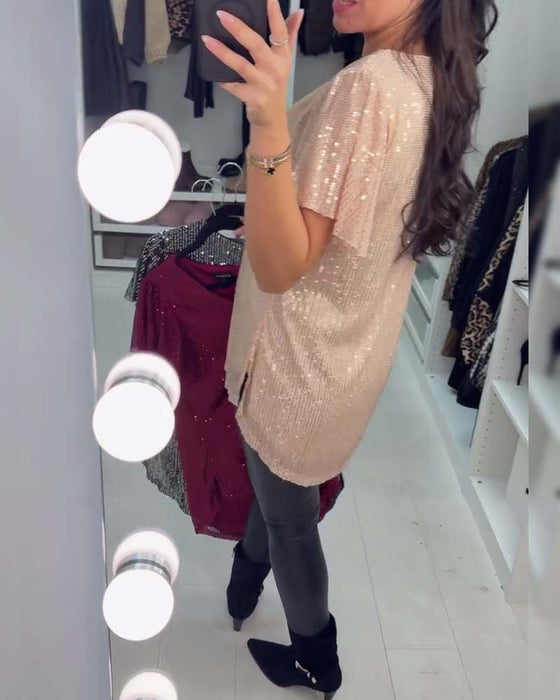 Blouse À Col V Et Manches Courtes