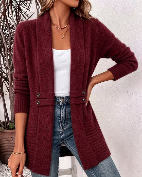 Cardigan Unie Bouton Orné