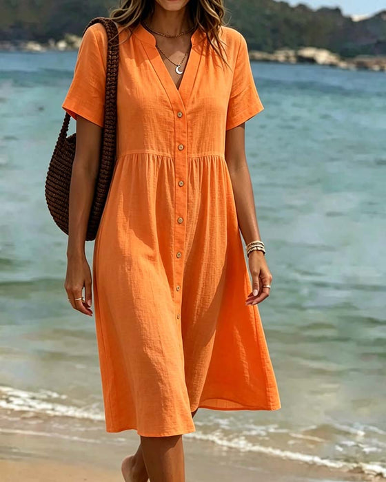 Robe Col V Boutonnage Style Resort