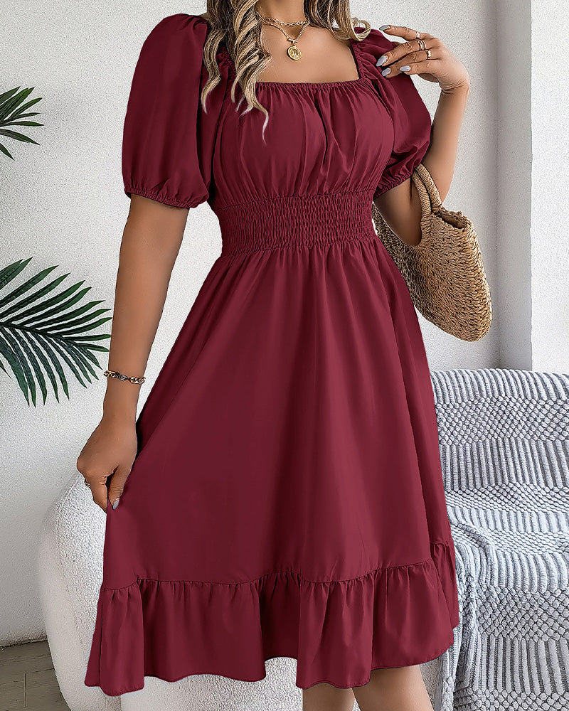 Robe Col Carré Taille Cintrée Volant Ligne A