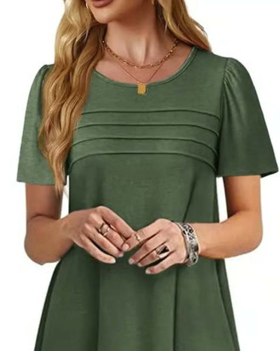 Robe Volant Manche Courte Col Rond