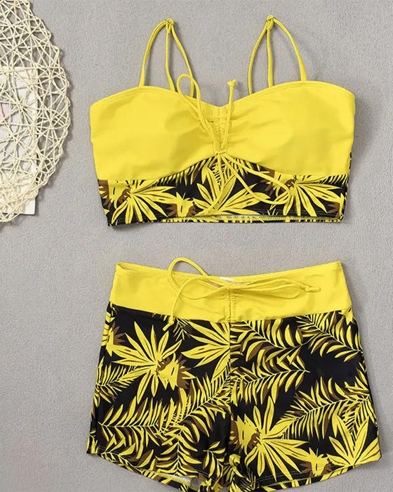 Bikini Haute Taille Boyleg Imprimé