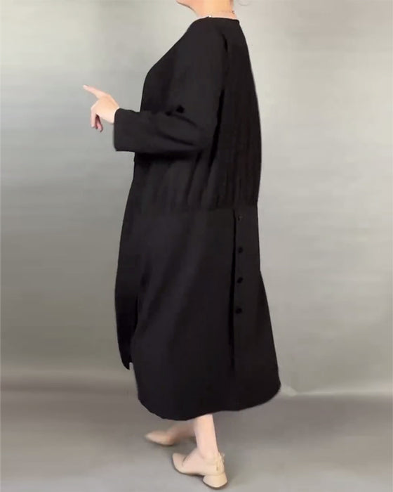 Robe Ample Grande Taille Unie Avec Boutons
