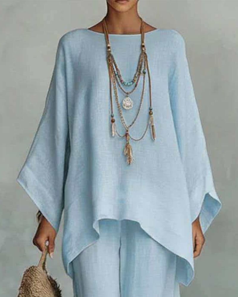 Costume Chemise Unie Et Pantalon Large