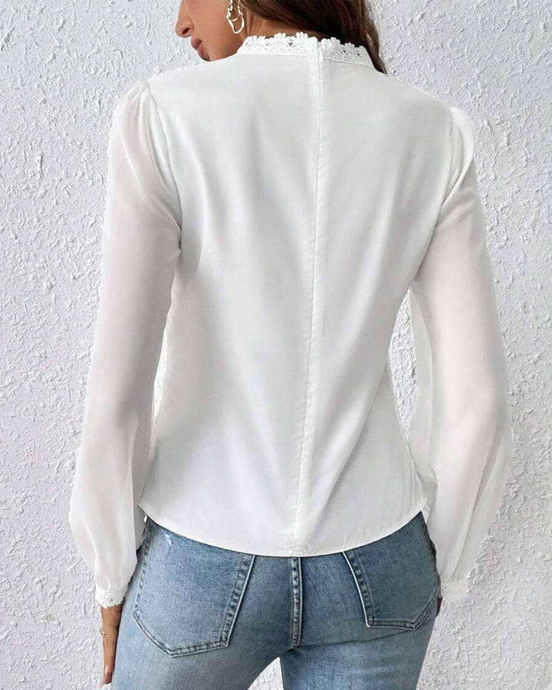 Haut Dentelle Manche Longue Élégant