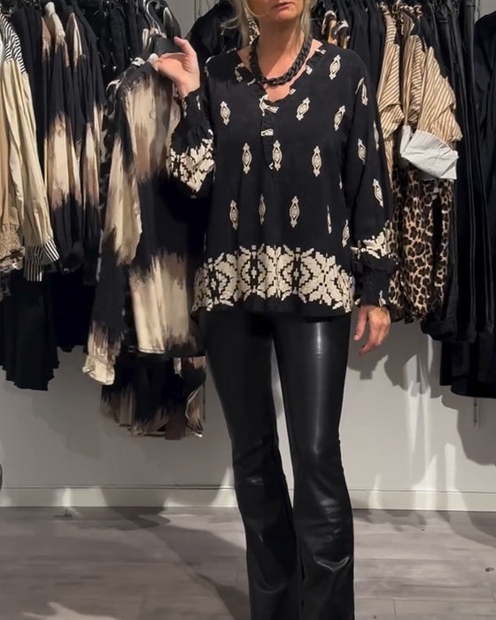 Chemise imprimée à manches lanternes et col en V