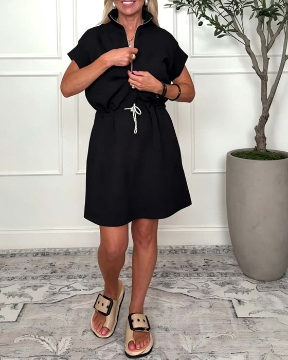 Robe Fermeture Éclair Cordon Taille Décontractée