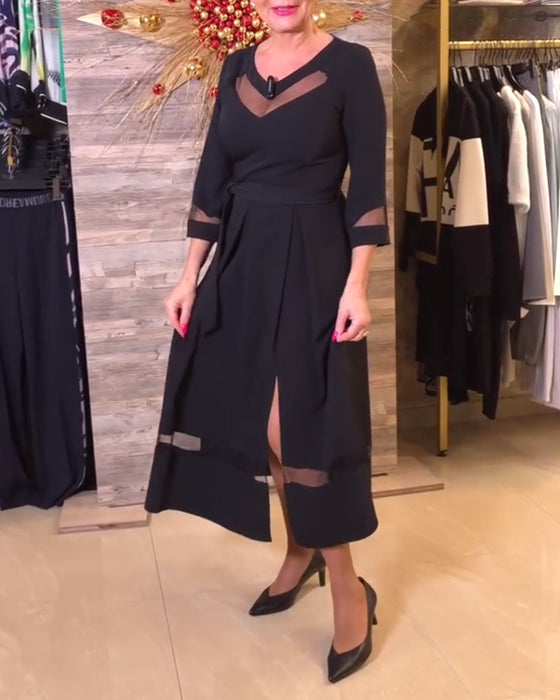 Robe tendance col en V avec coutures en maille