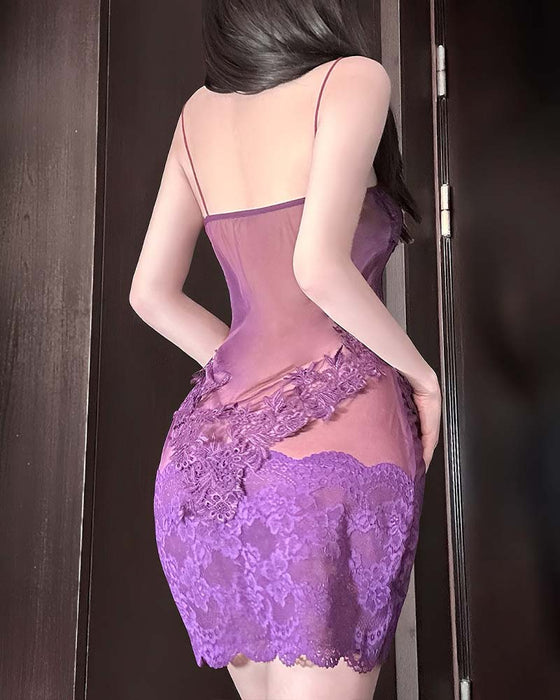 Chemise De Nuit Sexy Unie En Dentelle