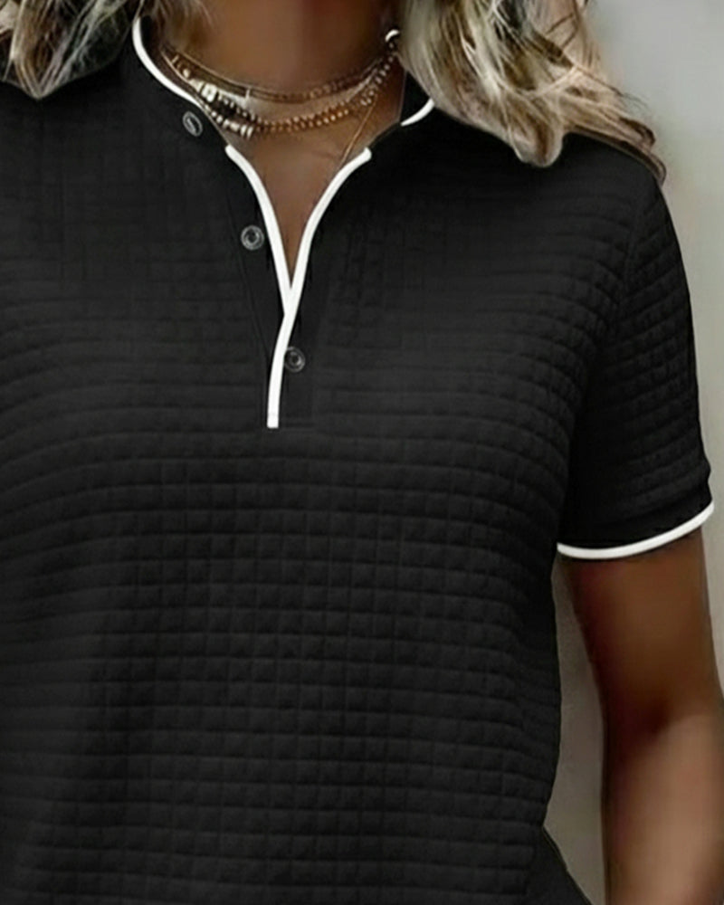 Haut Jersey Côtelé Boutonné Manches Courtes