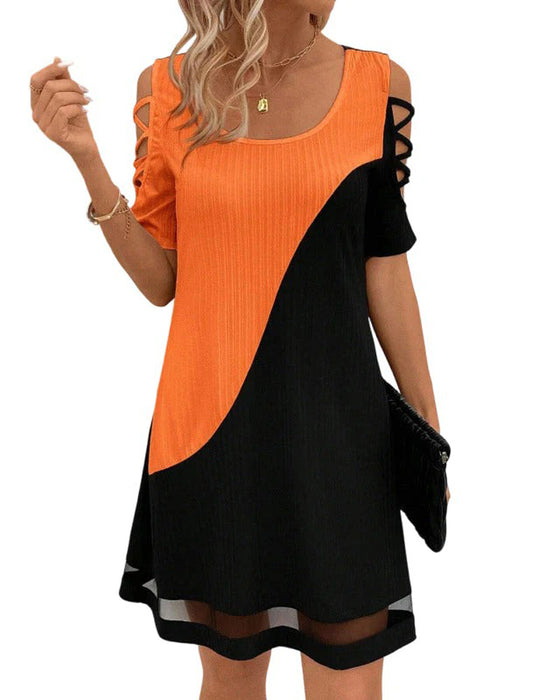 Robe Bloc Couleur Manches Courtes