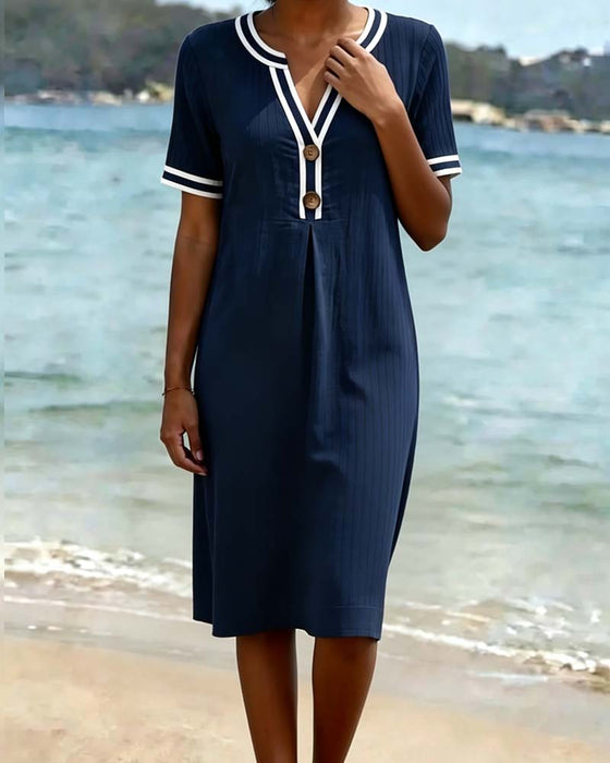 Robe Col En V Bloc De Couleur Rayé