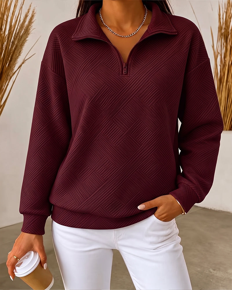 Sweat Uni Demi-Zip Col À Revers