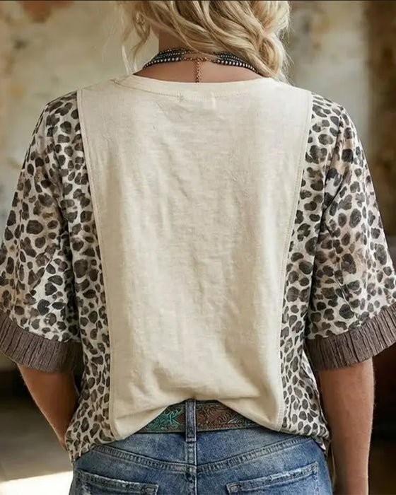 T-Shirt Léopard Patchwork Dentelle