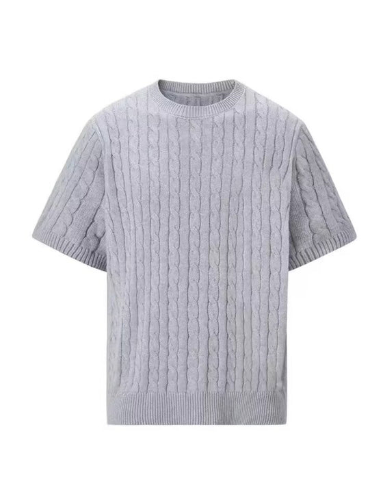 Homme Uni Tressage Col Rond Haut, Slim Décontracté Printemps Été Tricot