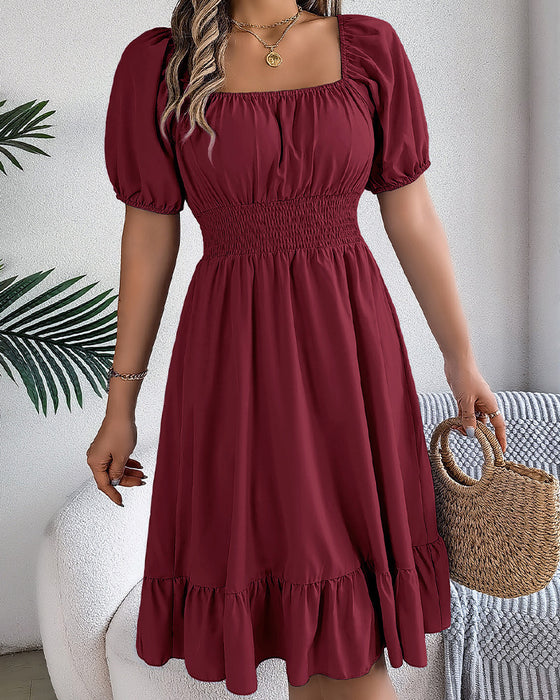 Robe Col Carré Taille Cintrée Volant Ligne A
