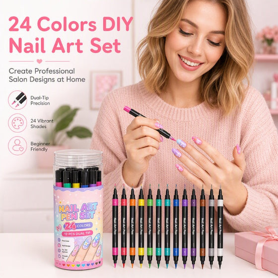 Ensemble De 24 Stylos D'Art Ongulaire Double Embout