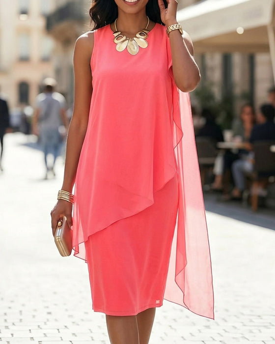 Robe Unie Col Rond Sans Manches Flottante