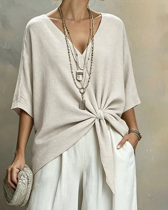 Blouse Col V Chauve-Souris Manche