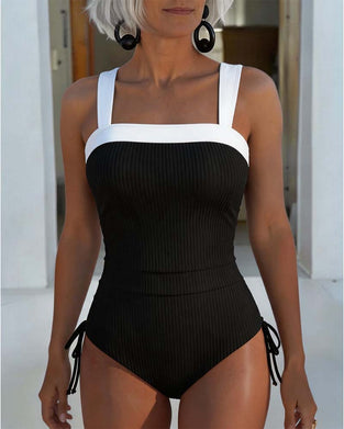 Une-Pièce Rayure Verticale Bloc De Couleur Attache