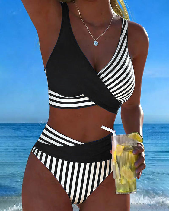 Bikini Croisé Rayé Imprimé