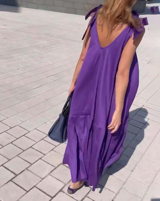 Robe décontractée à bretelles de couleur unie