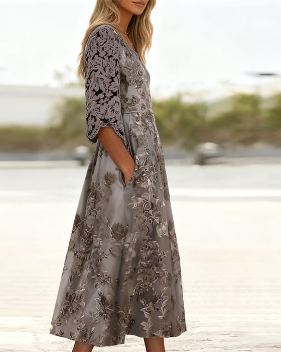 Robe À Col Rond Et Manches Trois-Quarts