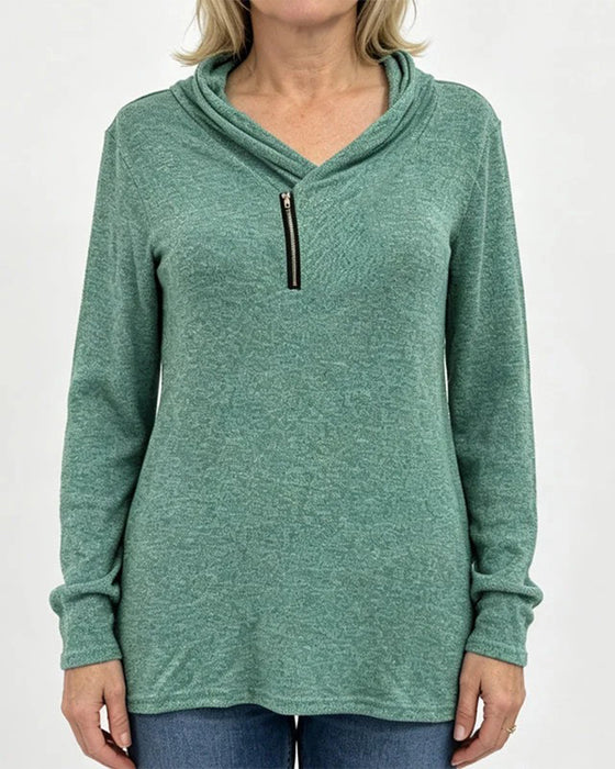 Haut Unie Pullover Fermeture Éclair Ajusté