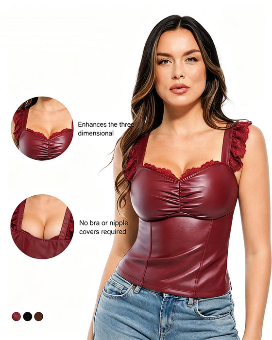 Débardeur PU Dentelle Volant