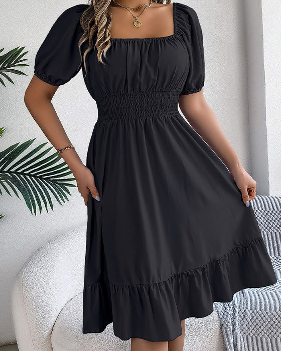 Robe Col Carré Taille Cintrée Volant Ligne A