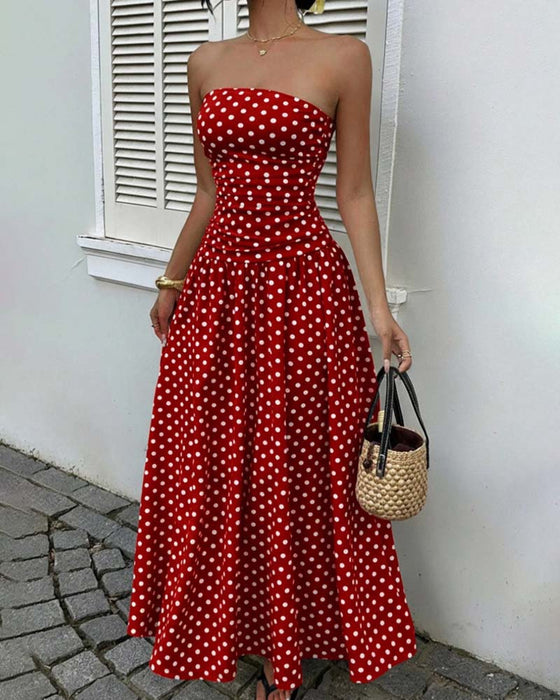 Robe Bandeau À Pois Ligne A Longue