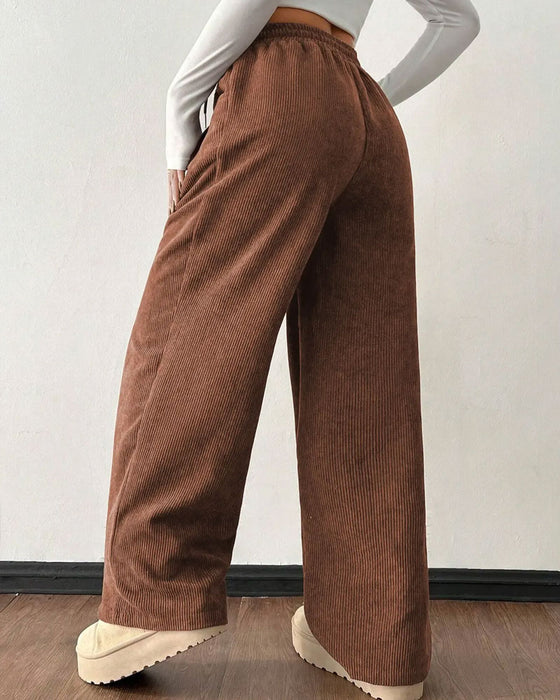 Pantalon Cordon De Serrage Velours Côtelé Long