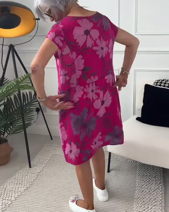 Robe ample décontractée à imprimé floral et poches à manches courtes