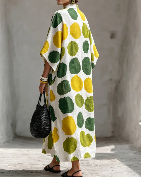 Robe Petit Col En V Coloré À Pois Lâche
