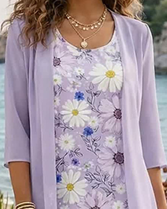 Ensemble Robe Sans Manches Florale Cache-Cœur