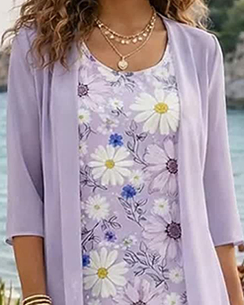 Ensemble Robe Sans Manches Florale Cache-Cœur