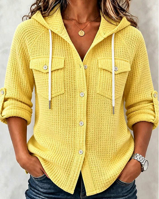 Manteau À Capuche Gaufré Bouton Poche