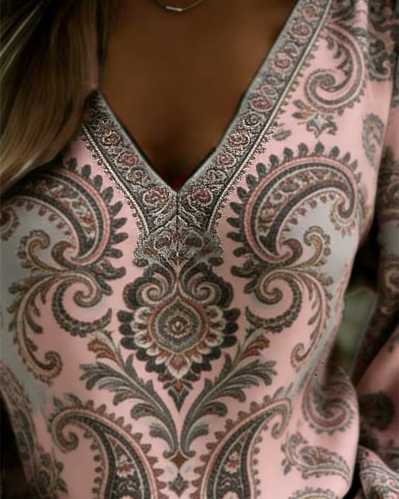 Chemisier Motif Paisley Col En V Manche Lanterne