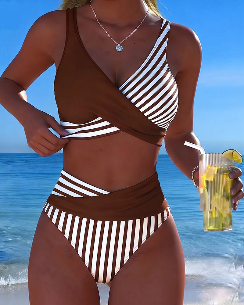 Bikini Croisé Rayé Imprimé