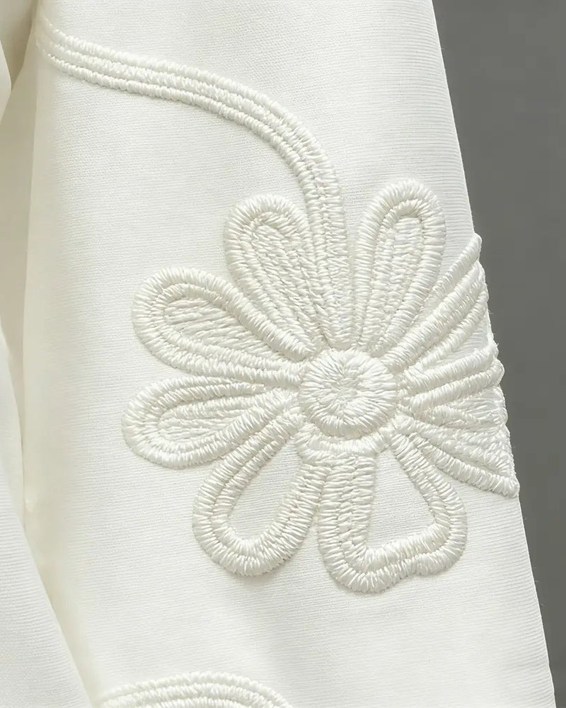 Chemise Fleur Manche Évasée Col Mandarin